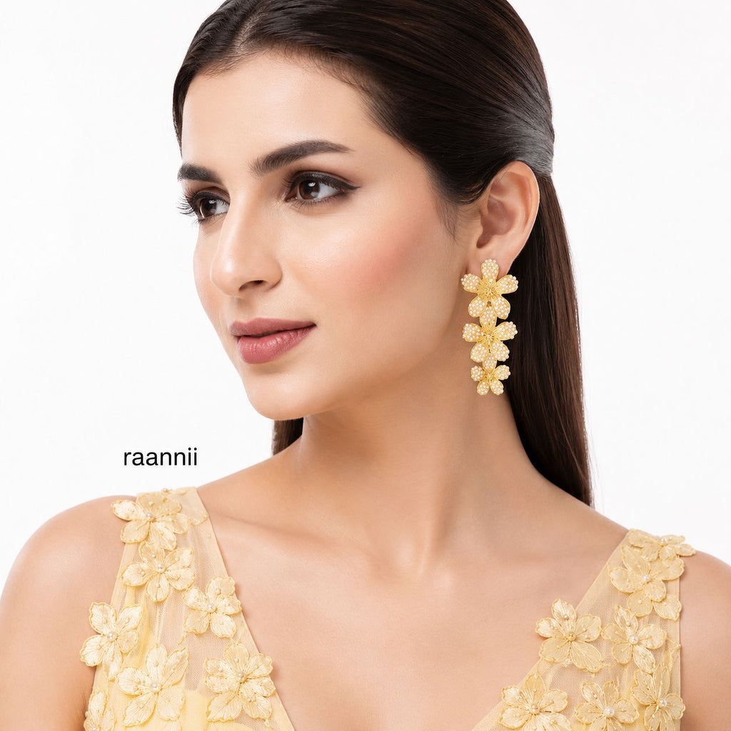 Raannii Pearl Floral Drop Earrings for Women