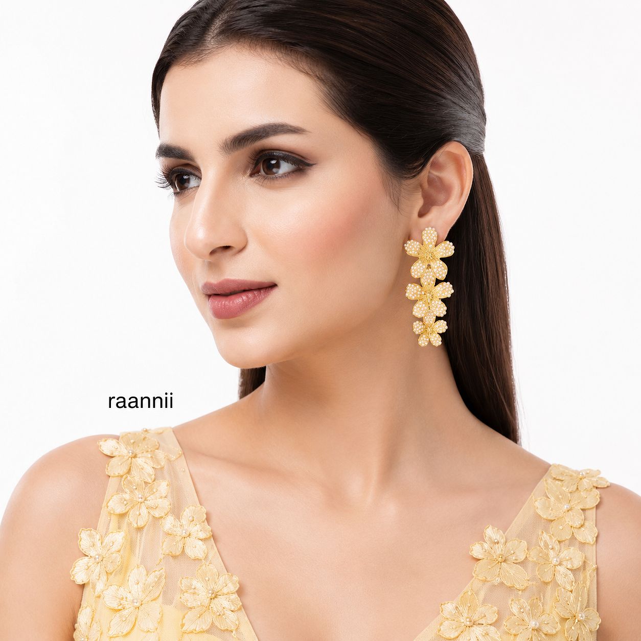 Raannii Pearl Floral Drop Earrings for Women