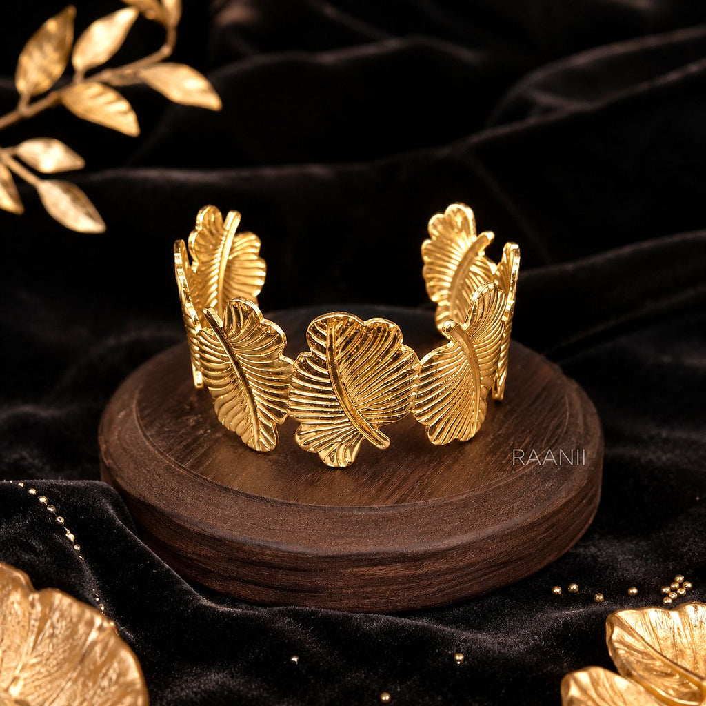 Raannii Bracelet Gold Tone Leaf Design Adjustable Cuff Bracelet for Women