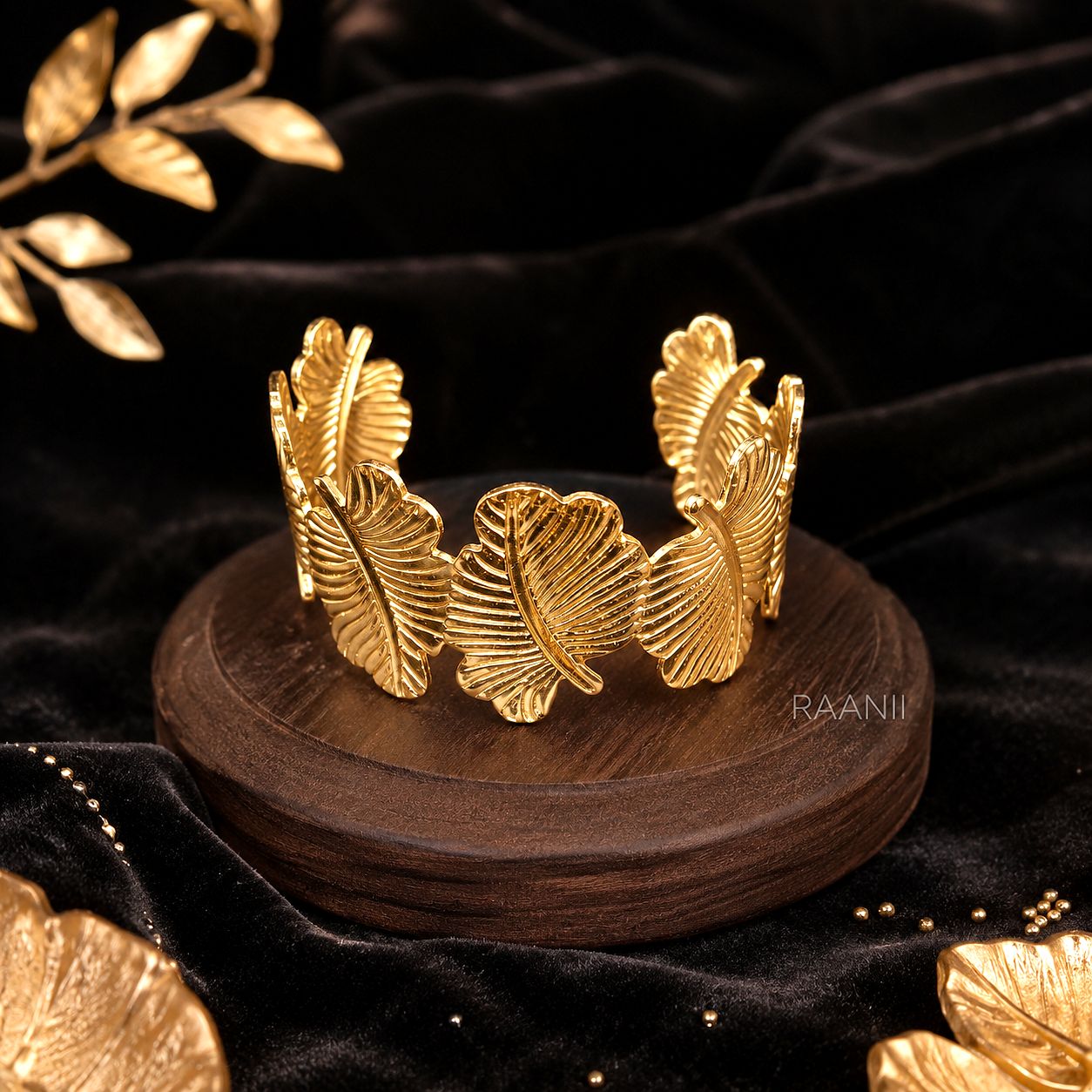 Raannii Bracelet Gold Tone Leaf Design Adjustable Cuff Bracelet for Women