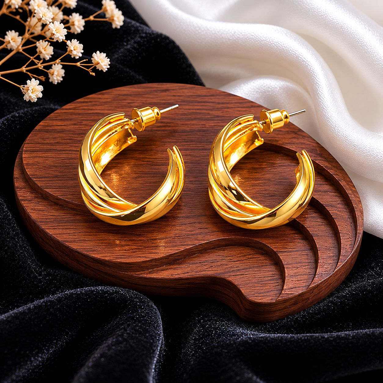 Raannii Gold Plated Twisted Hoop Earrings for Women