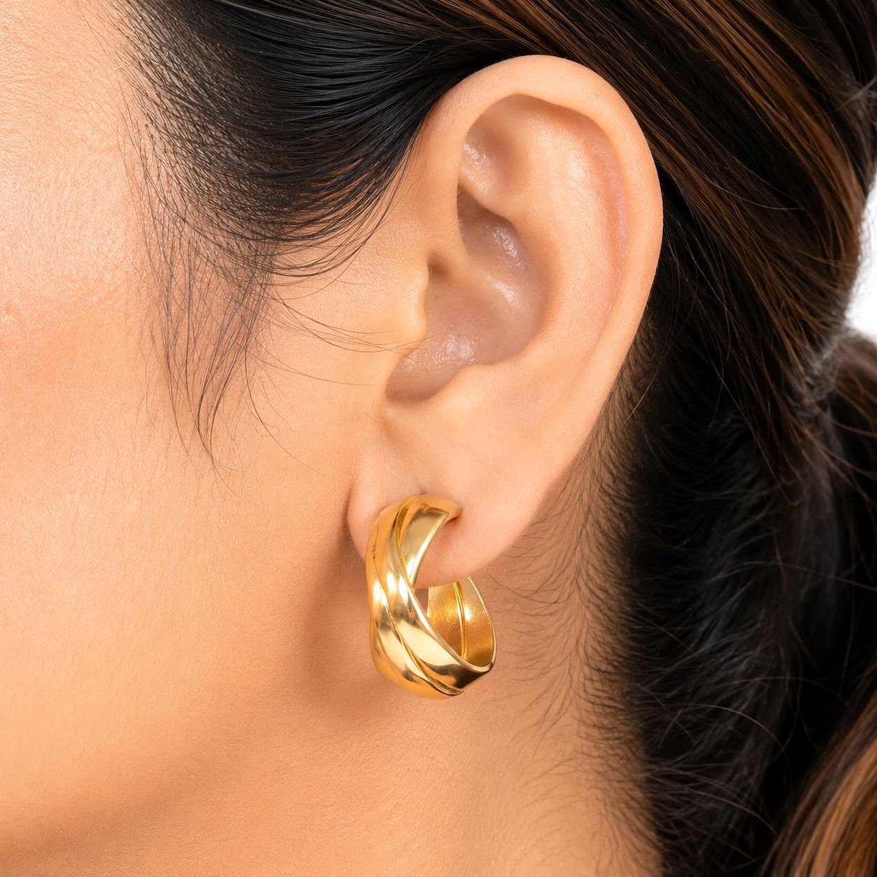 Raannii Gold Plated Twisted Hoop Earrings for Women