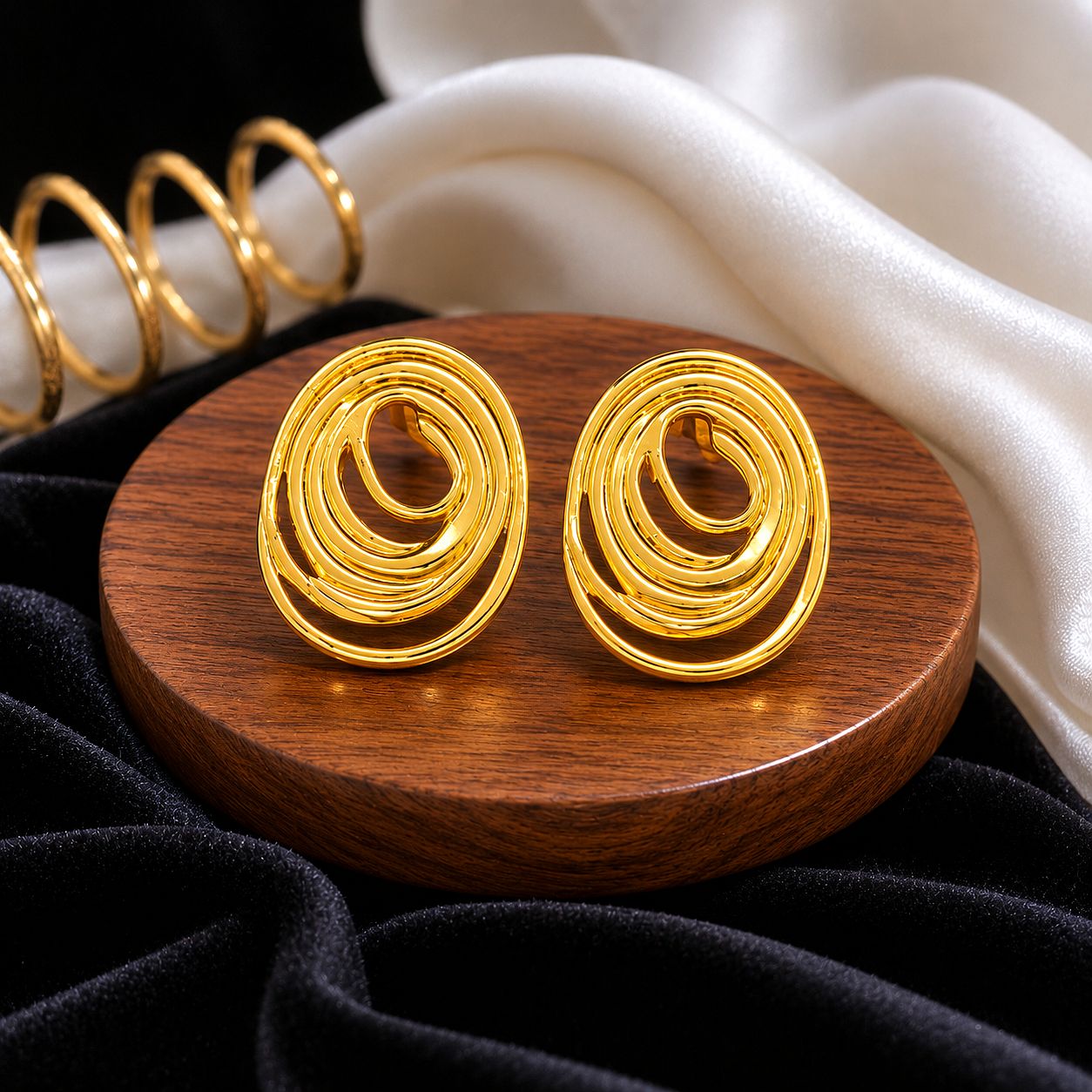 Raannii Gold Plated Abstract Oval Statement Earrings for Women