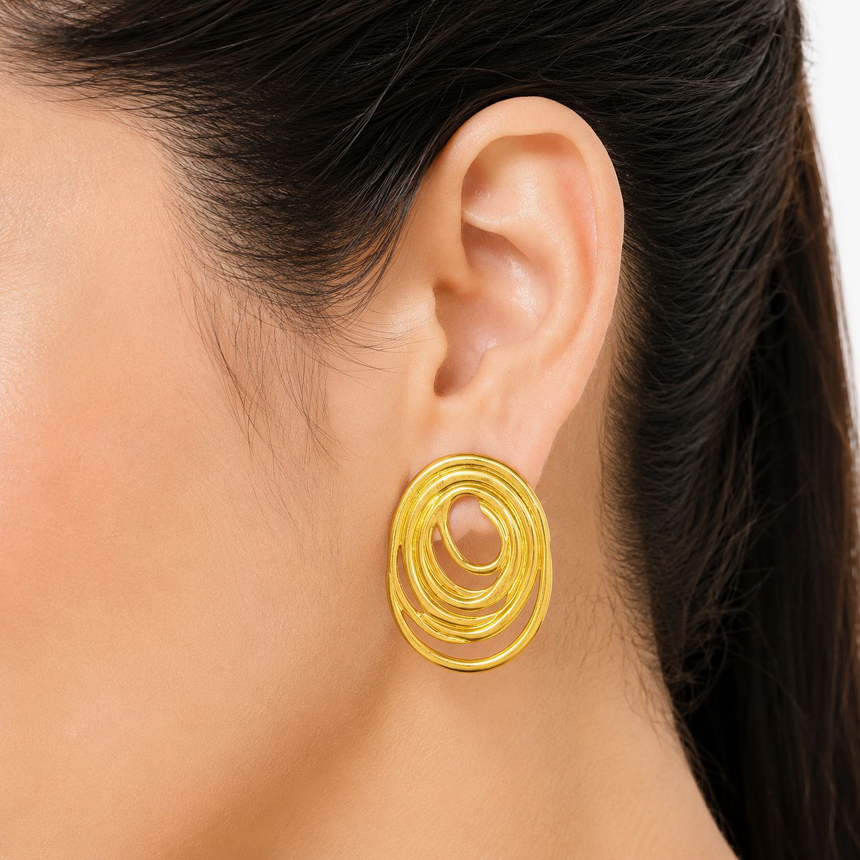 Raannii Gold Plated Abstract Oval Statement Earrings for Women