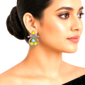 Raannii Earrings Yellow & Sky Blue Stone Oxidised Stud Earrings for Women