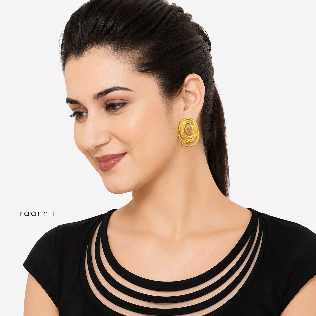 Raannii Gold Plated Abstract Oval Statement Earrings for Women