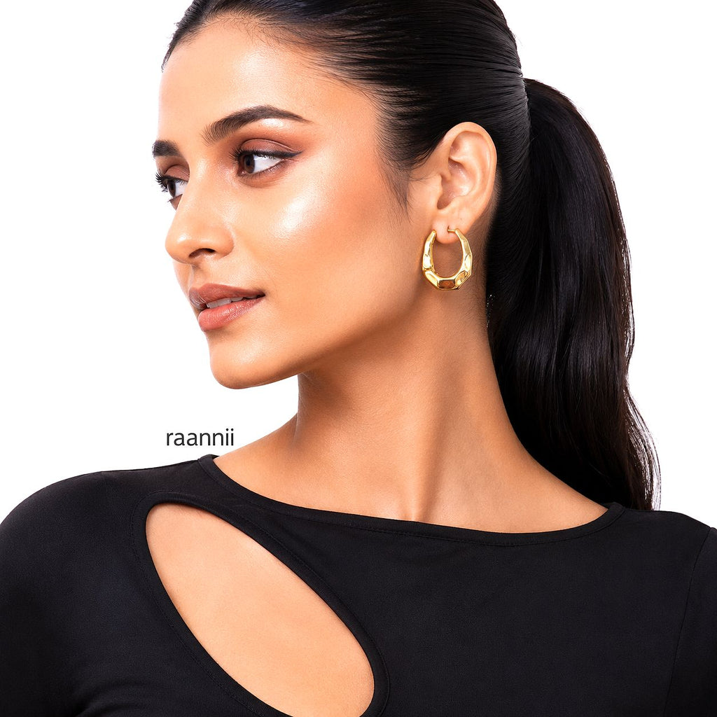 Raannii Gold Plated Irregular Open Hoop Earrings for Women