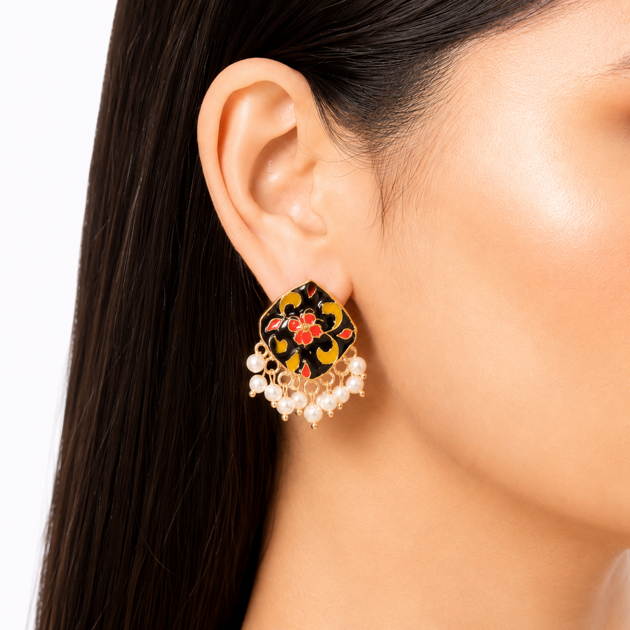 Raannii Earrings Multicolor Pearl Drop Meenakari Stud Earrings for Women