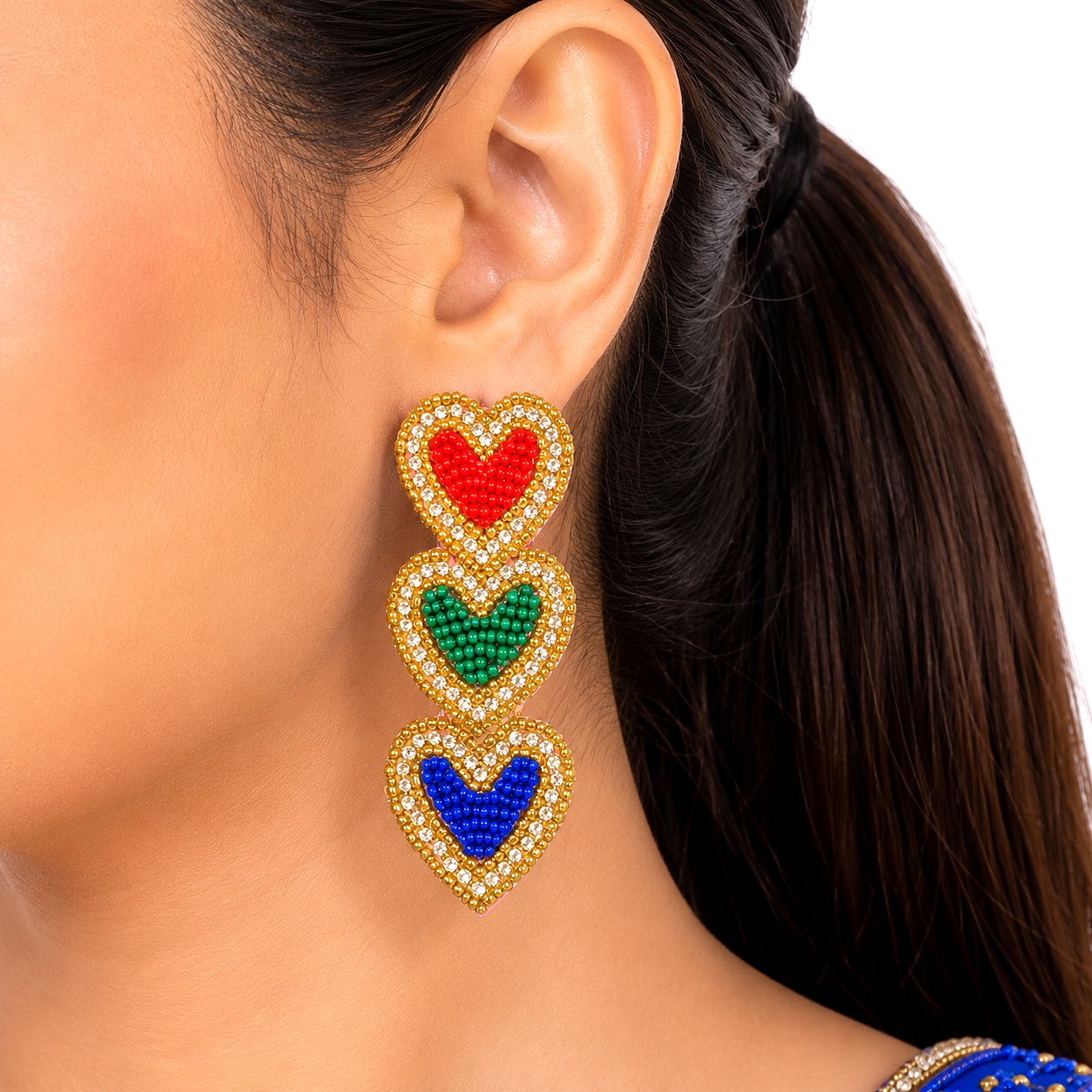 Raannii Multicolor Heart Beaded Statement Earrings