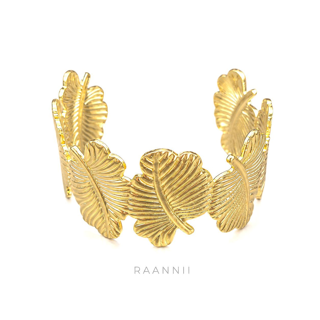 Raannii Bracelet Gold Tone Leaf Design Adjustable Cuff Bracelet for Women