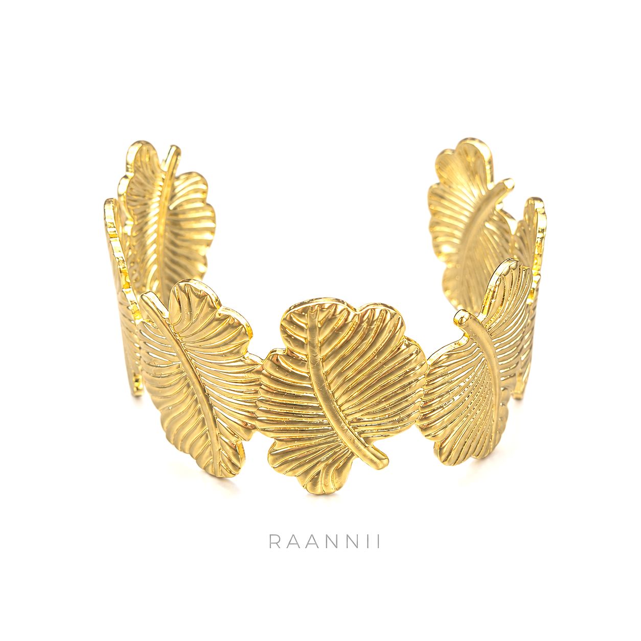 Raannii Bracelet Gold Tone Leaf Design Adjustable Cuff Bracelet for Women