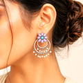 Raannii Earrings Purple Flower Pearl Hoop Drop Earrings for Women