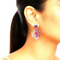 Raannii Earrings Purple Stone Pearl Drop Oxidised Statement Earrings for Women