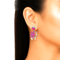 Raannii Earrings Pink Stone Pearl Drop Oxidised Earrings for Women
