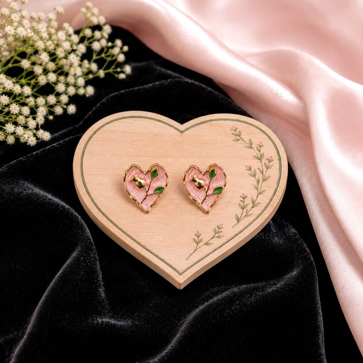 Raannii Pink Heart Bird Statement Earrings for Women