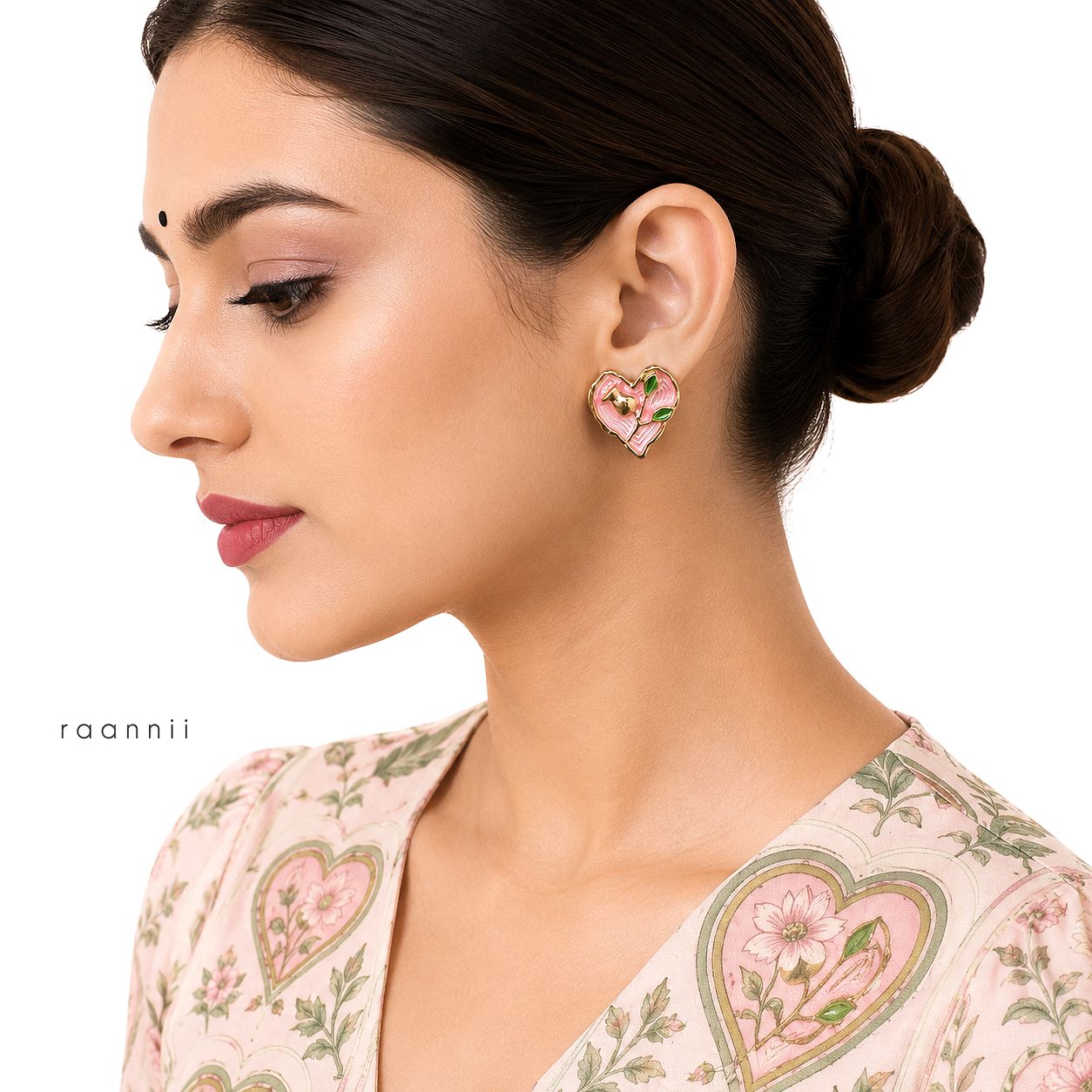 Raannii Pink Heart Bird Statement Earrings for Women