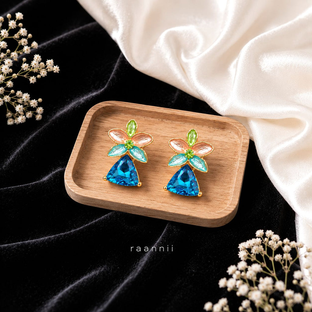 Raannii Multicolor Floral Crystal Statement Earrings for Women