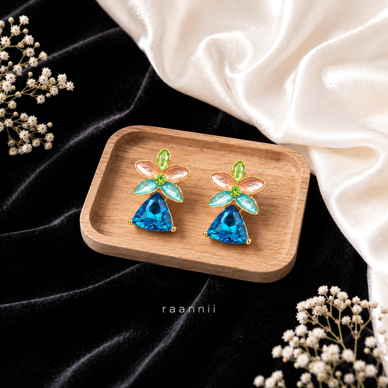 Raannii Multicolor Floral Crystal Statement Earrings for Women