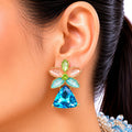 Raannii Multicolor Floral Crystal Statement Earrings for Women