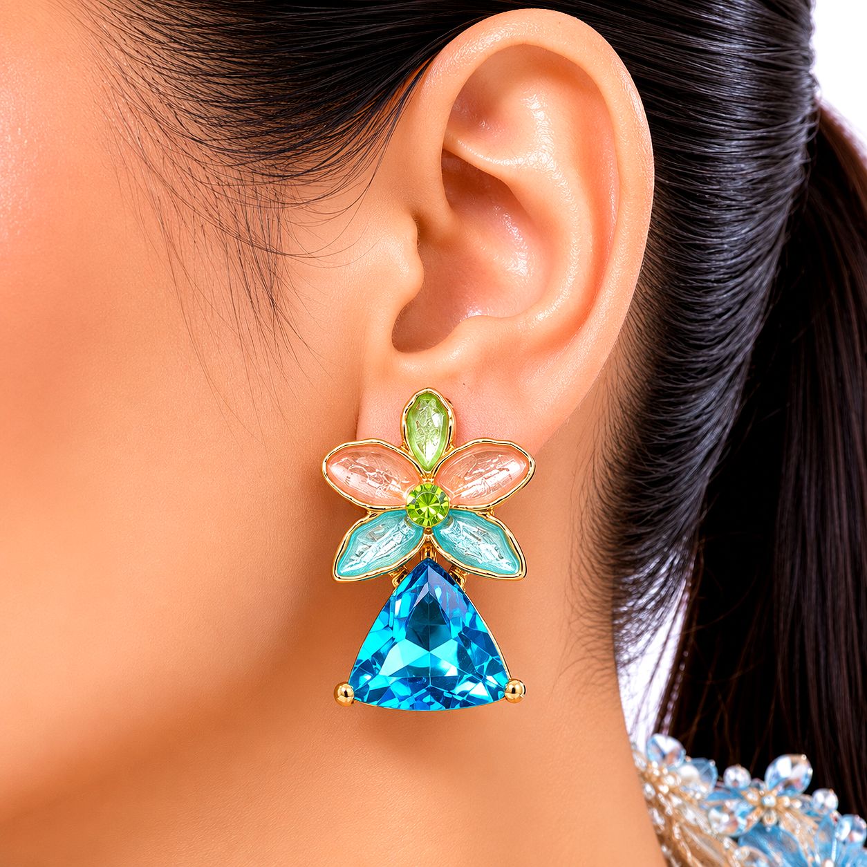 Raannii Multicolor Floral Crystal Statement Earrings for Women