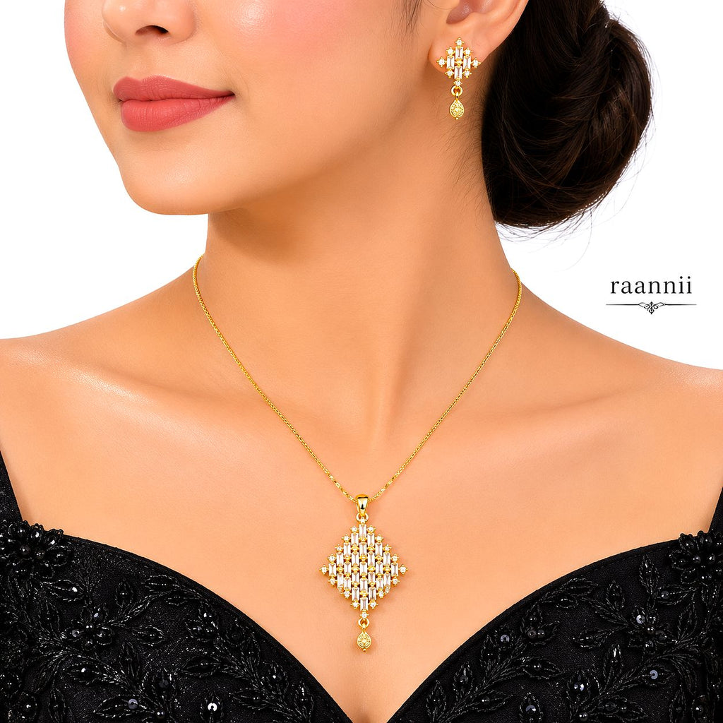 Raannii Jewelry Set Gold Plated Crystal Pendant Necklace and Drop Earrings for Women