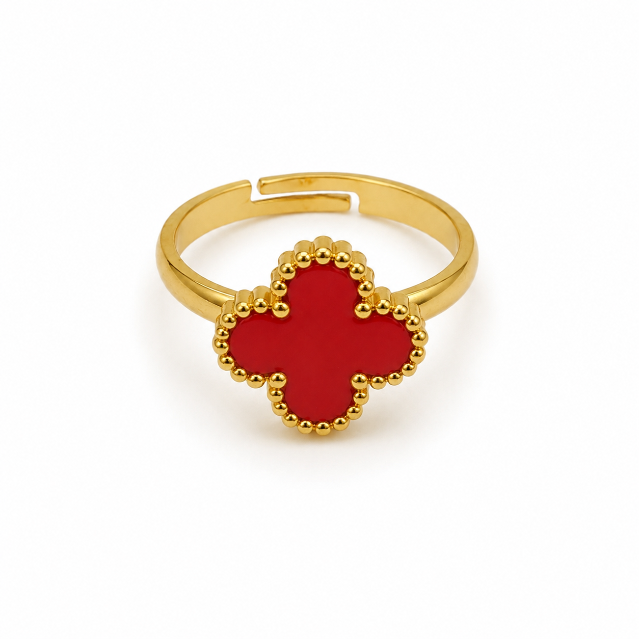 Raannii - Rings Gold Plated Red Clover Adjustable Statement Ring for Women