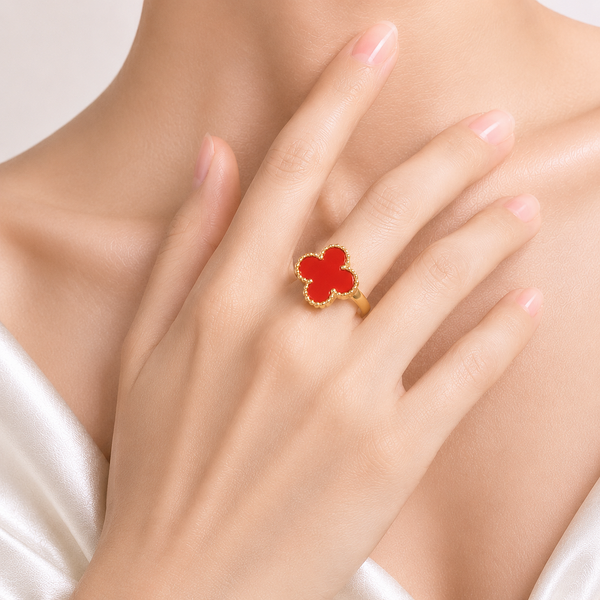 Raannii - Rings Gold Plated Red Clover Adjustable Statement Ring for Women