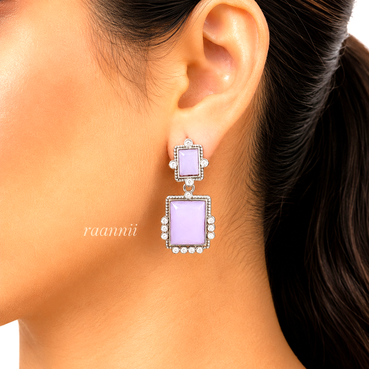 Raannii Earrings Pink Stone Rectangle Drop Earrings for Women