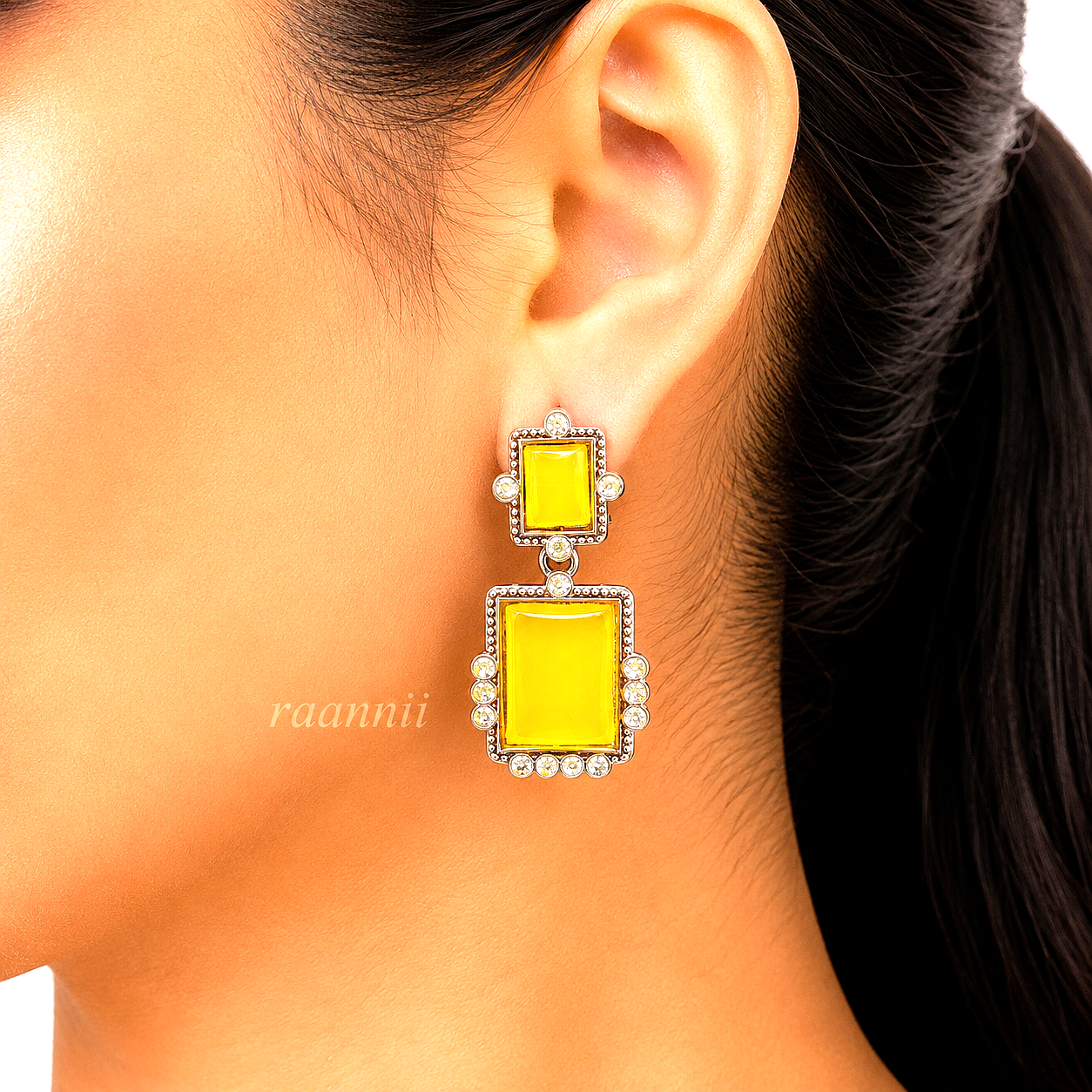 Raannii Earrings Pink Stone Rectangle Drop Earrings for Women