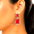 Raannii Earrings Pink Stone Rectangle Drop Earrings for Women
