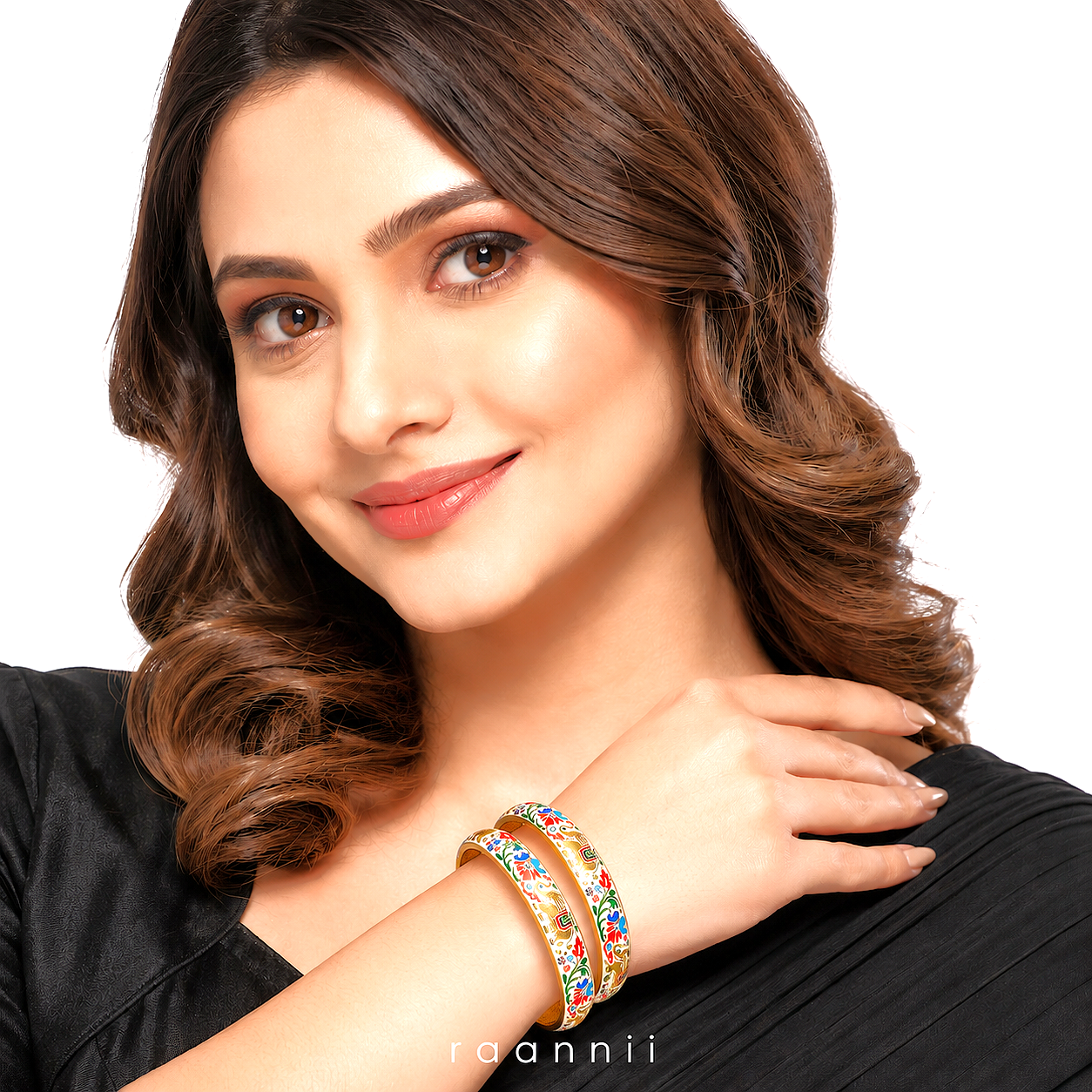 Raannii Floral Printed Enamel Bangles (Pair) – Designer Ethnic Kada Set