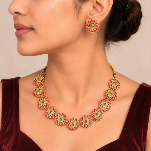 Kundan Red Green Necklace Set for Women | Bridal Wedding Jewelry
