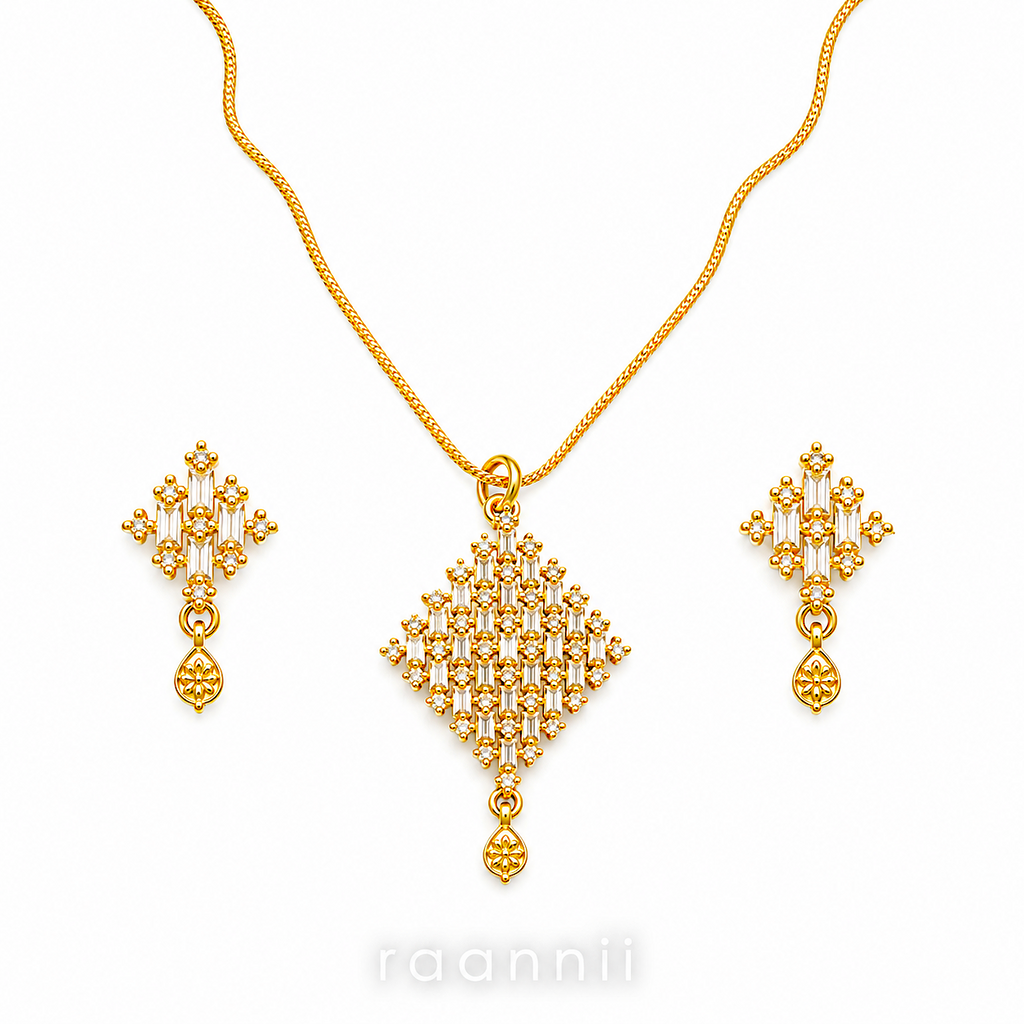 Raannii Jewelry Set Gold Plated Crystal Pendant Necklace and Drop Earrings for Women