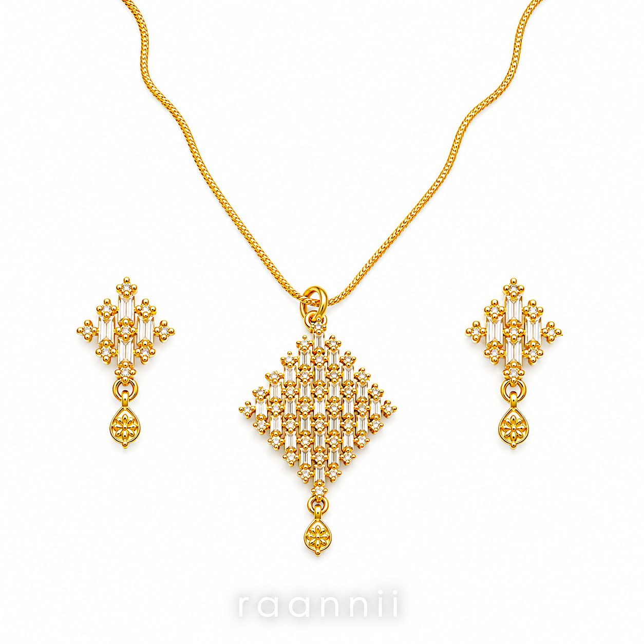 Raannii Jewelry Set Gold Plated Crystal Pendant Necklace and Drop Earrings for Women