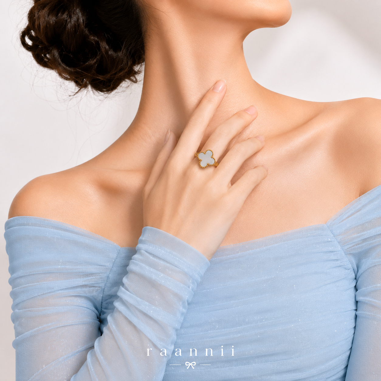 Raannii - Rings Gold Plated White Clover Adjustable Statement Ring for Women