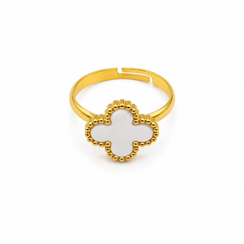Raannii - Rings Gold Plated White Clover Adjustable Statement Ring for Women