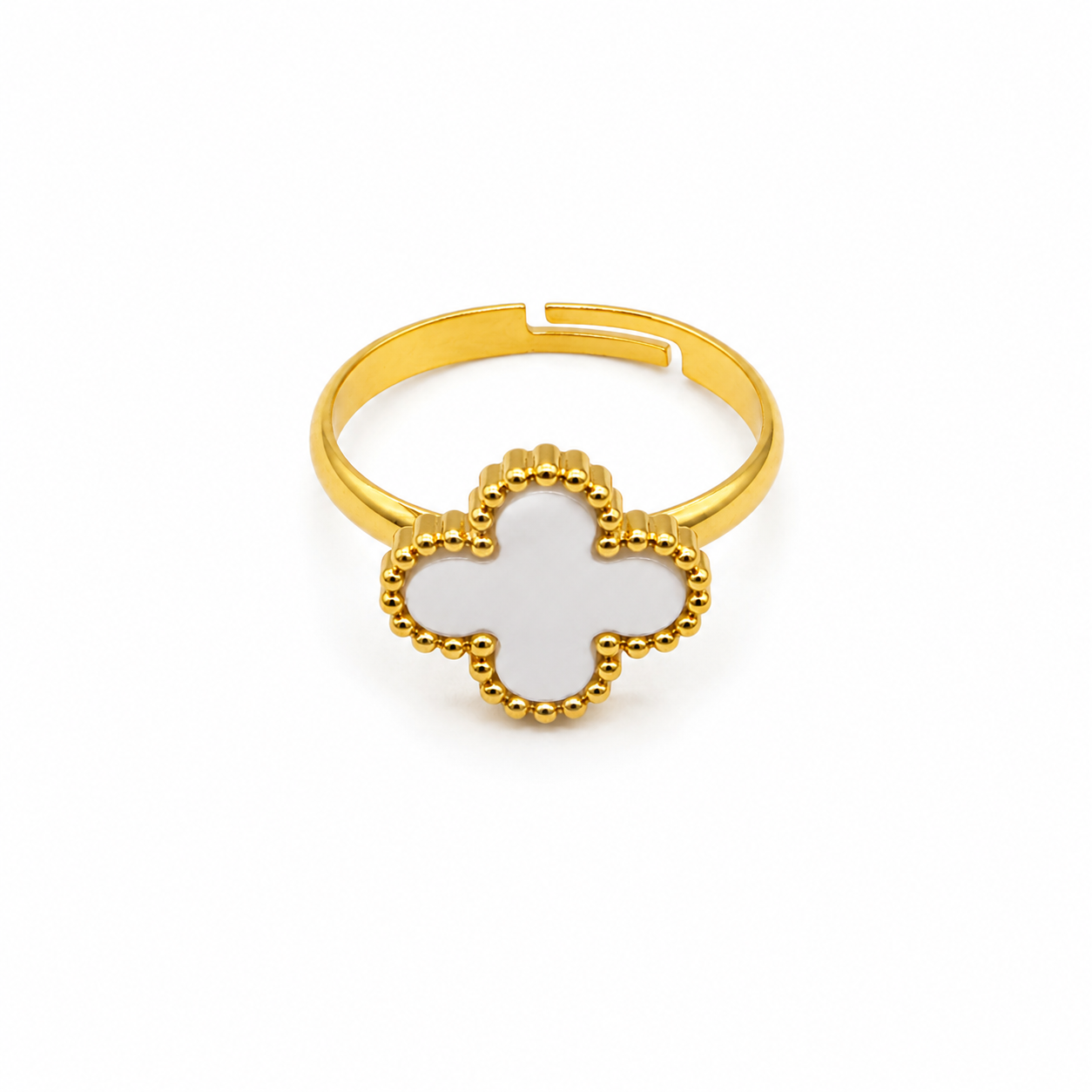 Raannii - Rings Gold Plated White Clover Adjustable Statement Ring for Women