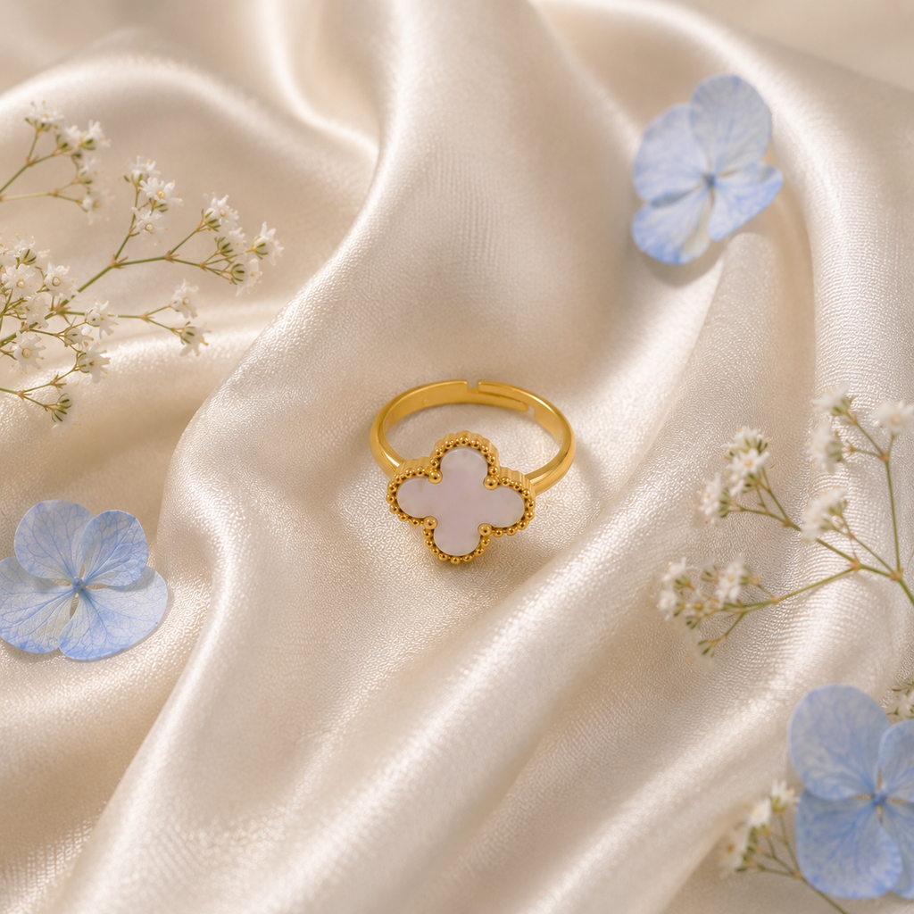 Raannii - Rings Gold Plated White Clover Adjustable Statement Ring for Women