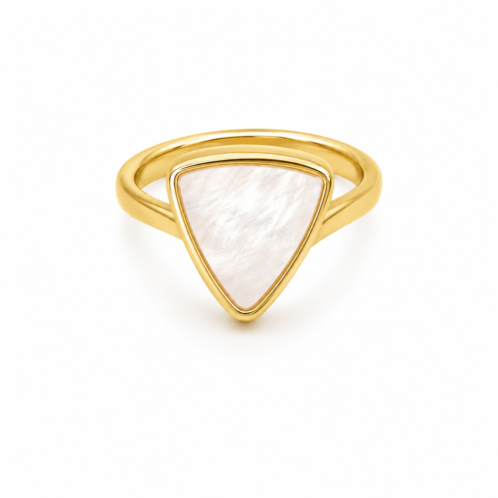 Raannii - Rings Gold Tone Triangle Mother of Pearl Adjustable Statement Ring for Women