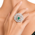 Raannii Rings - Silver Plated Green Stone Floral Statement Adjustable Ring for Women