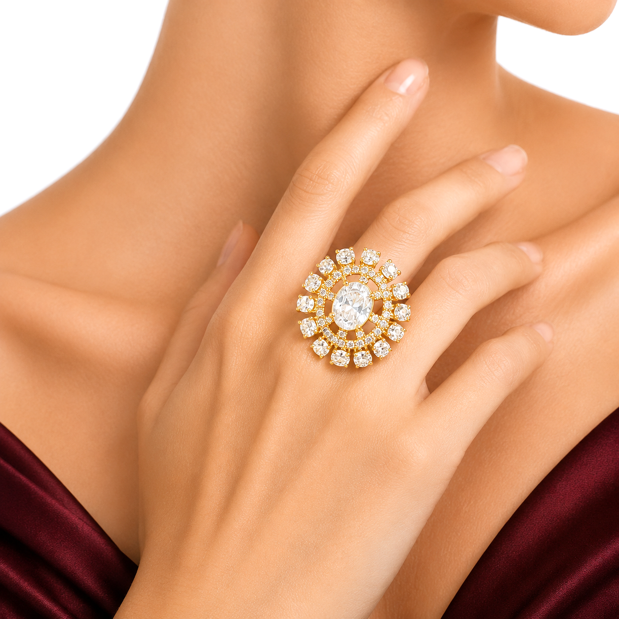 Raannii Ring - Luxury Crystal Floral Gold Plated Statement Ring for Women