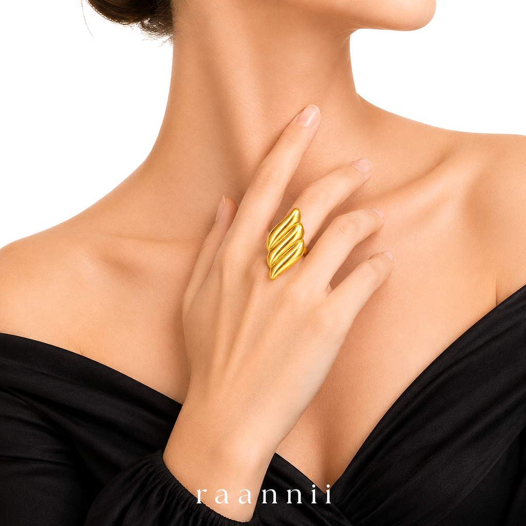 Raannii Ring - Gold Plated Designer Adjustable Ring for Women