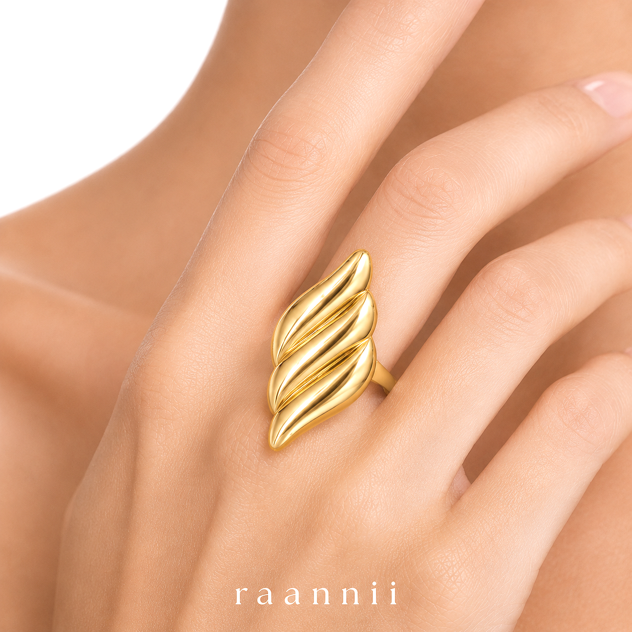 Raannii Ring - Gold Plated Designer Adjustable Ring for Women