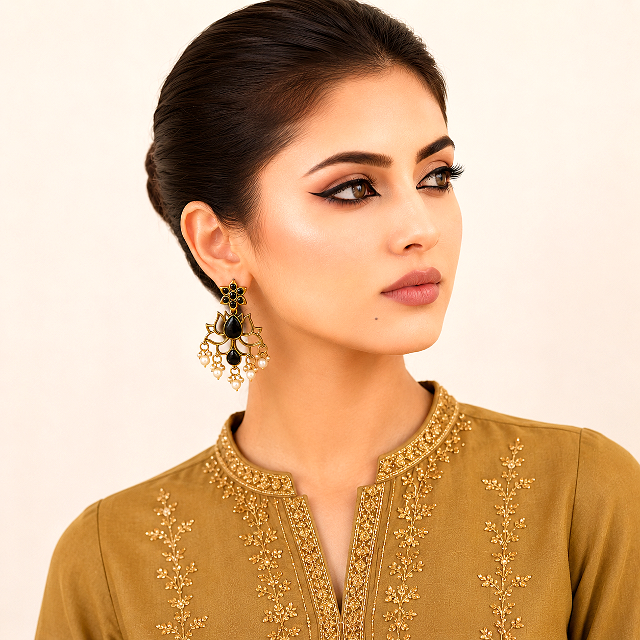 Raannii Black Lotus Earrings – Gold Plated Oxidised  Pearl Drop Statement Earrings