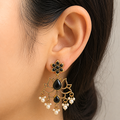 Raannii Black Lotus Earrings – Gold Plated Oxidised  Pearl Drop Statement Earrings