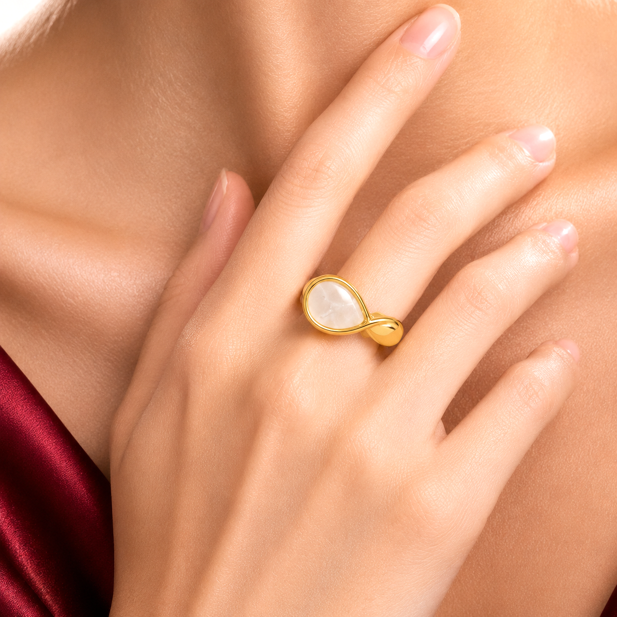 Raannii Ring - Gold Tone Pink Stone Adjustable Statement Ring for Women