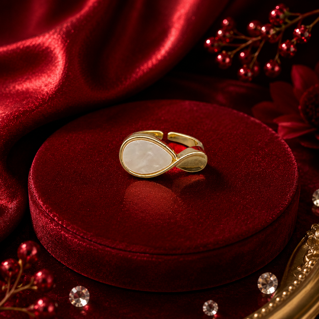 Raannii Ring - Gold Tone Pink Stone Adjustable Statement Ring for Women