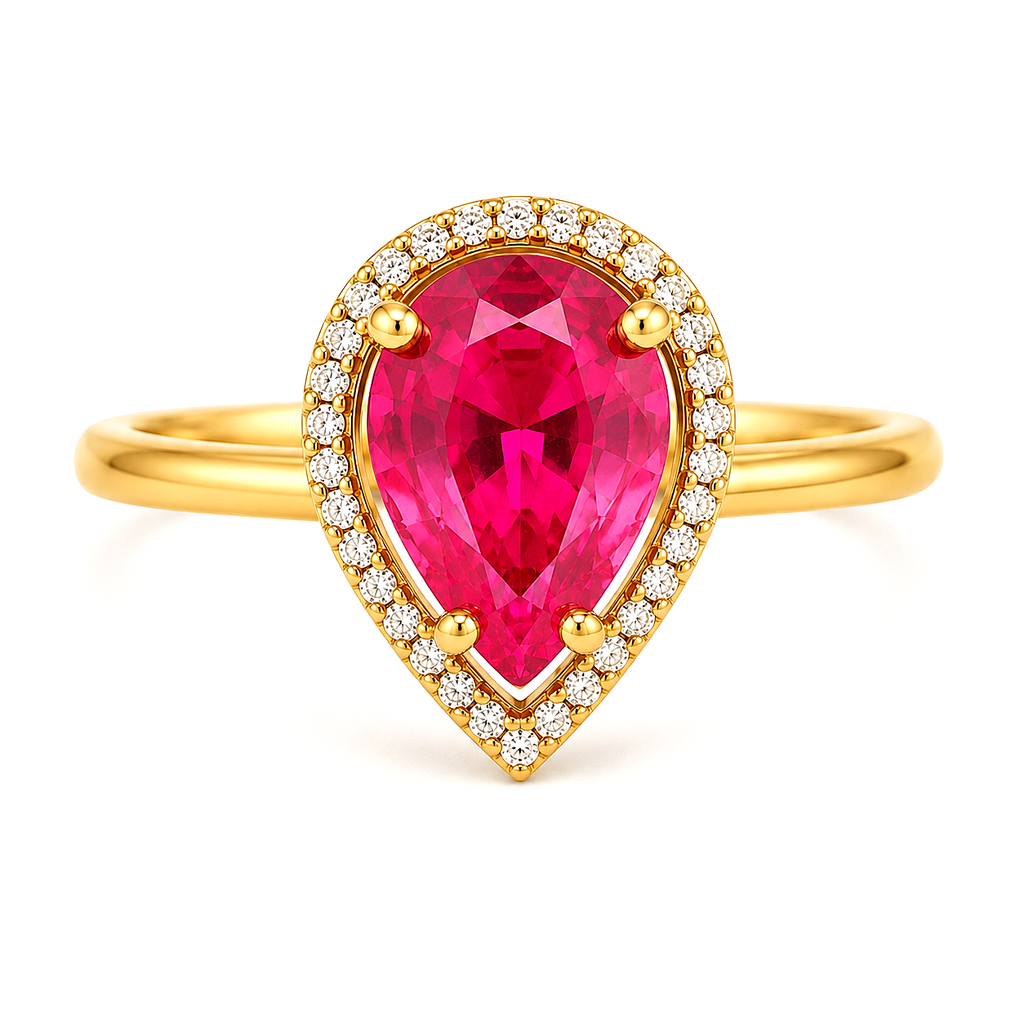 Raannii Rings - Gold Plated Pink Crystal Teardrop Statement Adjustable Ring for Women