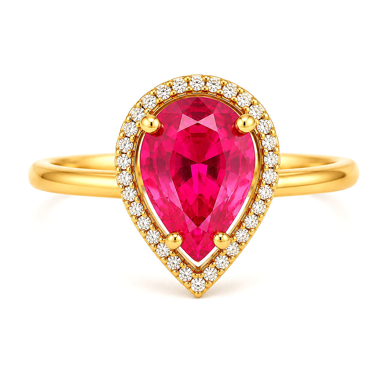 Raannii Rings - Gold Plated Pink Crystal Teardrop Statement Adjustable Ring for Women