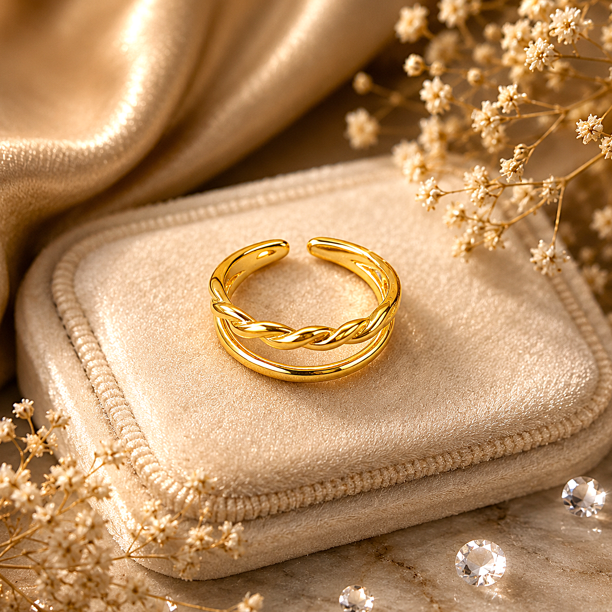 Raannii Ring - Gold Plated Twisted Adjustable Minimal Ring for Women